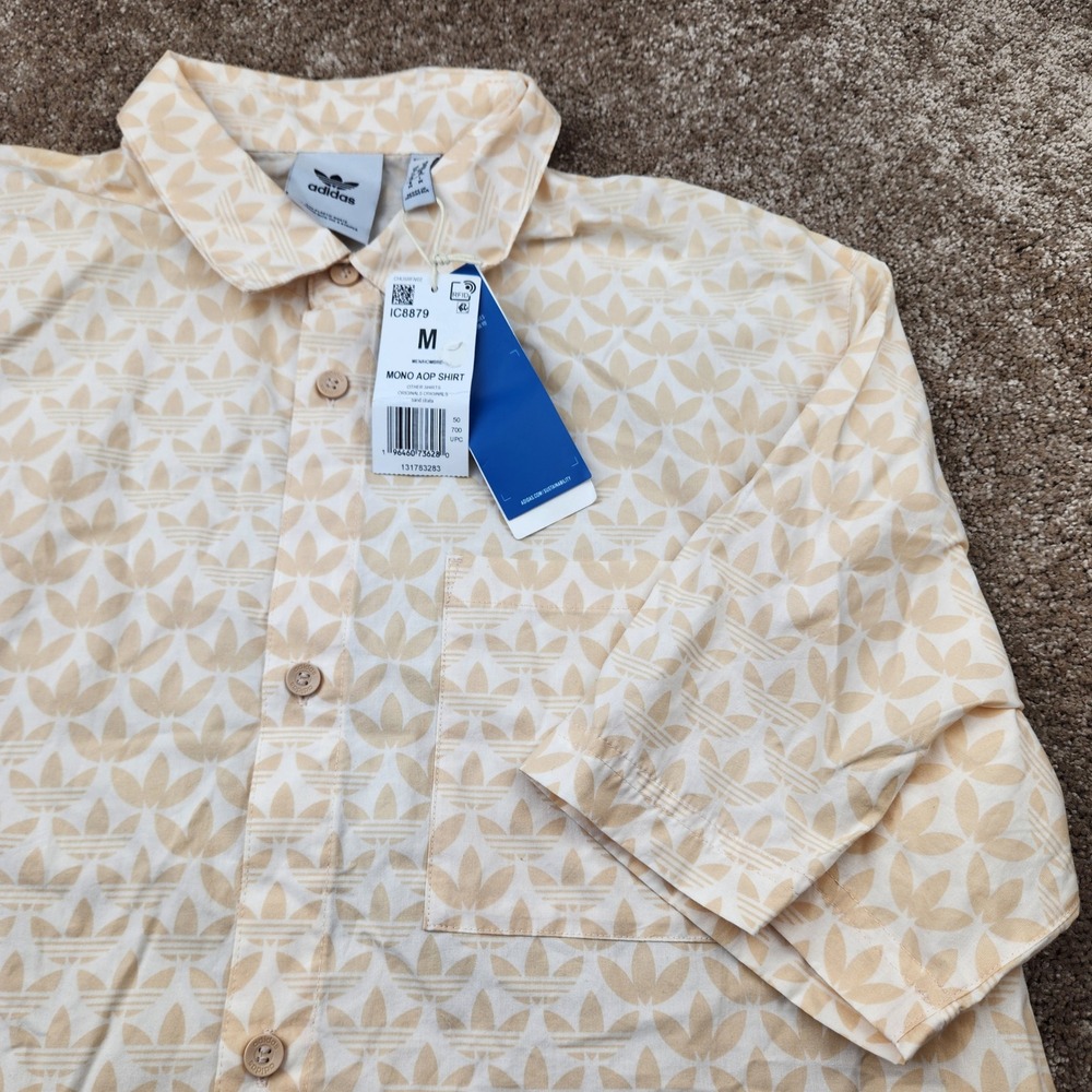 Adidas Originals Mens Mono AOP Shirt Sand Strata Trefoil Monogram IC8879 Size M
